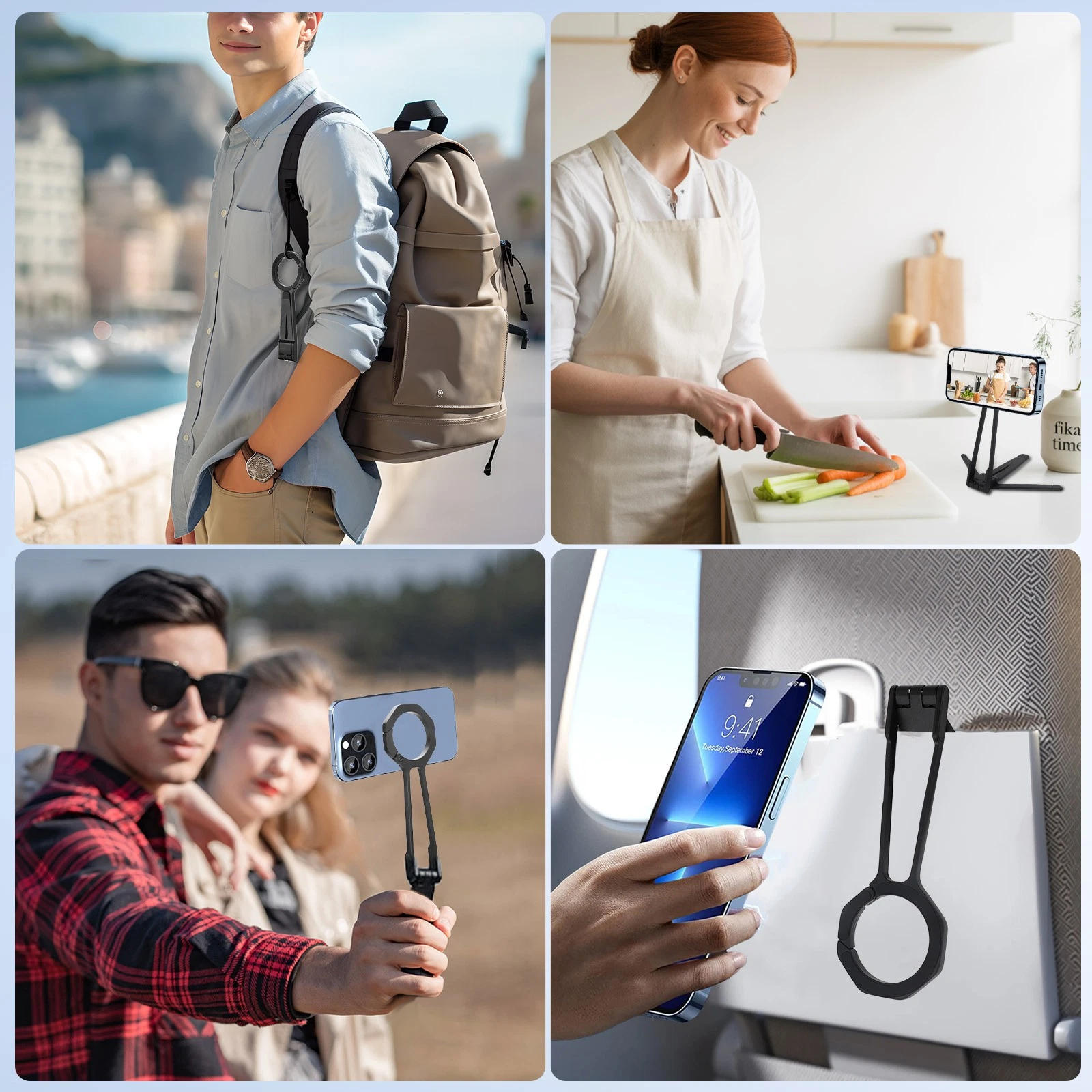 GUYUTING Foldable Phone Tripod for Phone 15 14 13 12 Pro Max Black Aluminum Alloy Magnetic Mount Vlogging Streaming Movies