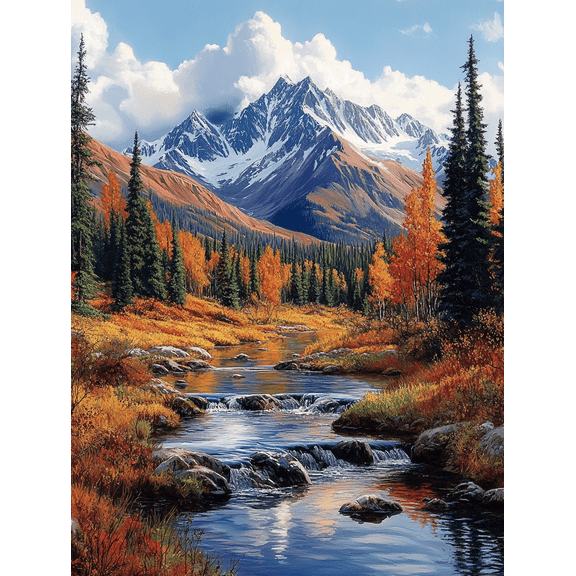 Autumn Mountain River Landscape Canvas Wall Art, Suitable for Living Room,Dining Room, and Hotel Decoration
