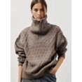 thumbnail image 4 of Women'S Sweaters Fall Winter Quarter Zip Casual Diamond Knit Pullover Coffee S, 4 of 8