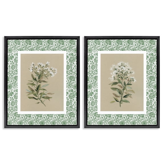 Stupell Industries Green Botanical Patterned Florals 2 Piece Black Framed Floater Canvas Set, design by Carol Robinson