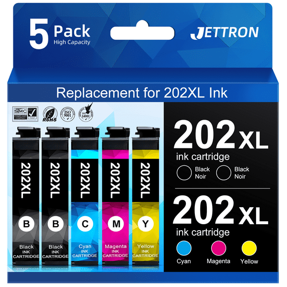 202 XL Ink Cartridge Compatible for Epson 202 202XL T202 Ink Cartridgefor Workforce WF-2860 Expression Home XP-5100 All-in-one Printer(5-Pack)