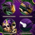 thumbnail image 4 of Gold Accent Mardi Gras Mask Banner Purple Feather Masquerade Display Green Plume Beaded Decoration Carnival Backdrop for Mardi Gras Party Masquerade Ball Carnival Celebration, 4 of 4