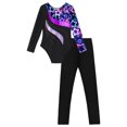 thumbnail image 4 of TiaoBug Long Sleeve Gymnastic Leotard for Girls Dance Skating Jumpsuit with Leggings Pants 2Pcs Set Neon Starry 14, 4 of 7