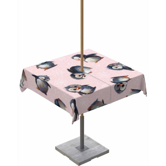 Boanket Outdoor Tablecloth with Umbrella Hole for Patio/Picnic/Party/Camping, Pink Christmas Waterproof Table Cloth Square Cover Washable, Watercolor Xmas Snowflake (60"x 60")
