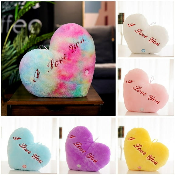 Design Heart Shaped Glowing Pillow for Valentines Day, I Love You Embroidery Pattern, Suitable for Valentine, Birthdays, Anniversaries, Lover Gifts