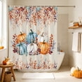 thumbnail image 4 of Brown Pumpkins Fall Shower Curtain, Waterproof Shower Curtains for Bathroom, Thanksgiving Eucalyptus Leaves Autumn Rustic Washable Fabric Bathtub Curtain Set Bath Decor with 12 Hooks Long 72"x84", 4 of 8