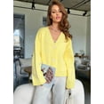 thumbnail image 3 of Women'S Blend Chunky Cardigan V-Neck Pocket Knitted Cardigan Yellow L, 3 of 8