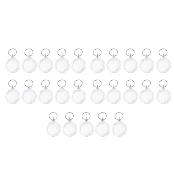 25 llaveros con foto en blanco transparente, personalizados, redondos y con marco de fotos.