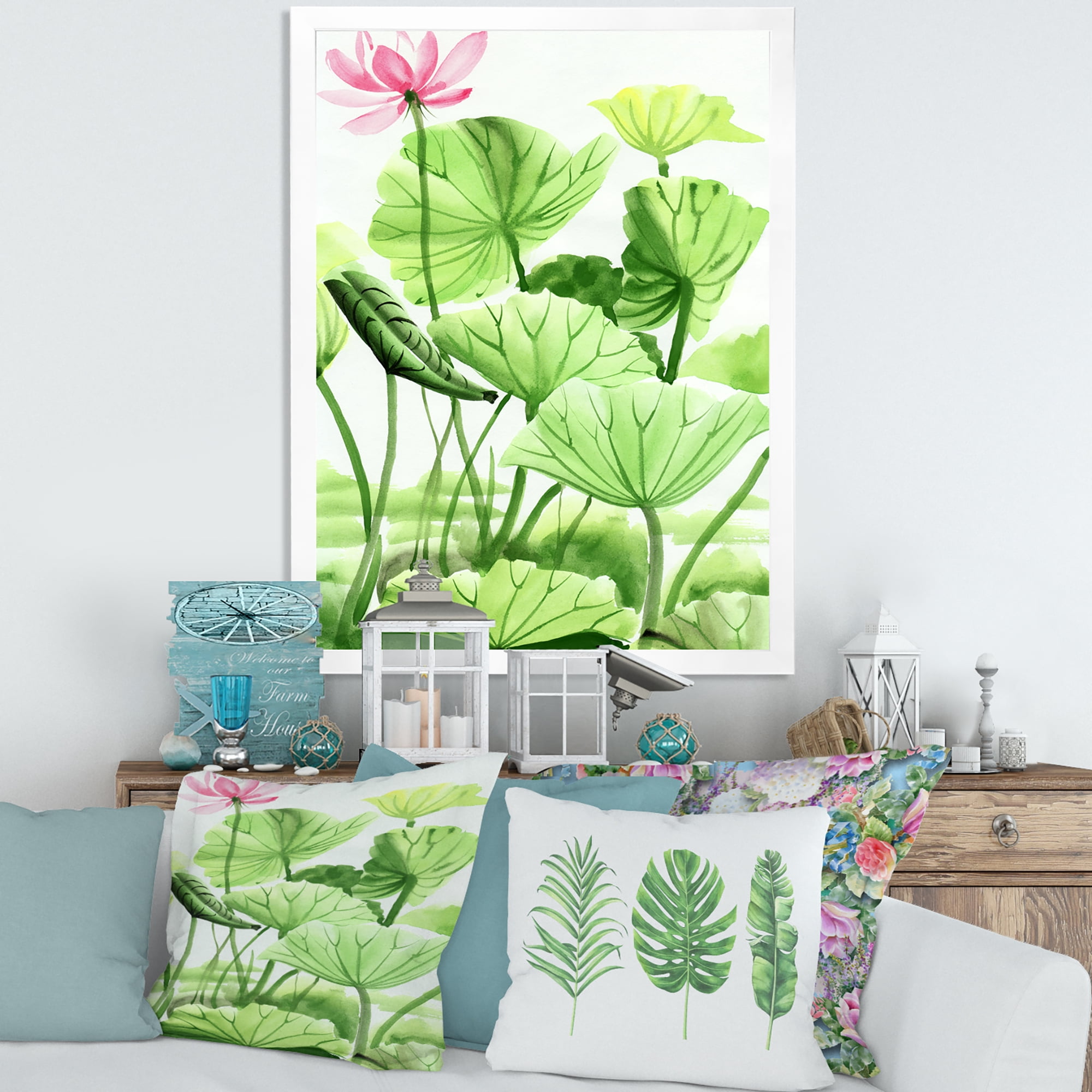 Designart 'Ancient Lotus Leaves In The Pond' Traditional Framed Art Print