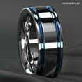 thumbnail image 3 of Tungsten Rings for Men Wedding Bands for Him Womens Wedding Bands for Her 6mm Blue Grooved Lines, 3 of 10