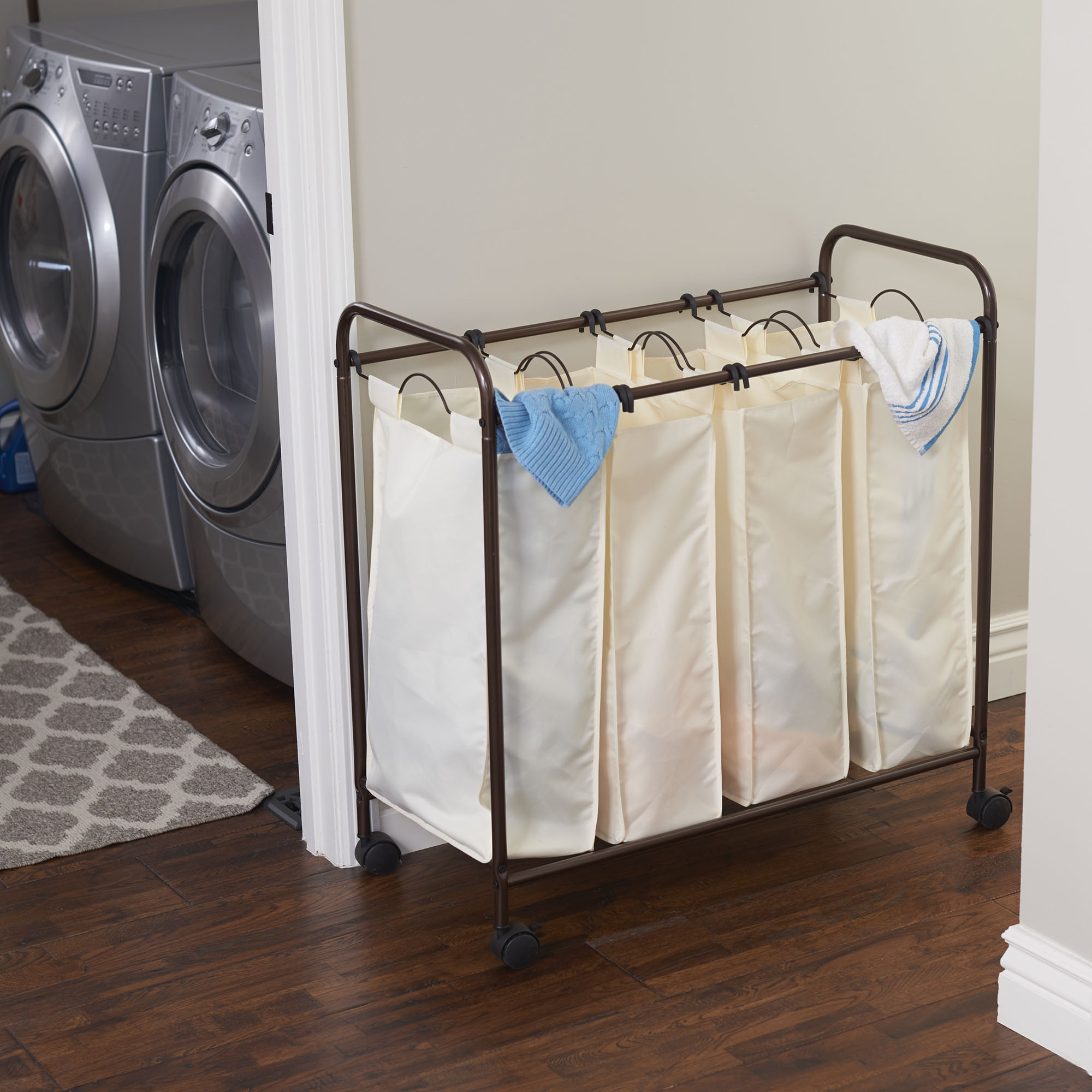 Household Essentials Rolling Quad Sorter Laundry Hamper with Natural