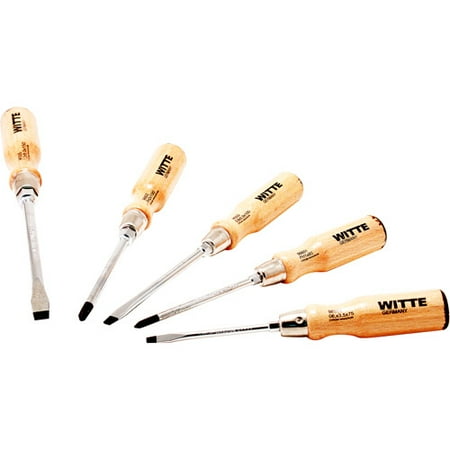 Witte 5-Piece Screwdriver Set, Beechwood Handles with Leather Protection Caps