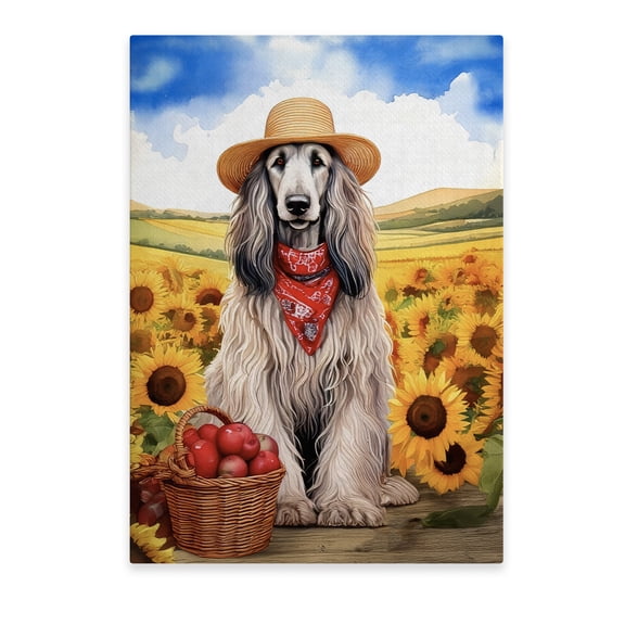Vintage Afghan Hound Says Hello Mother's Day Summer Sunflower Field Vertical Matte Canvas Poster Dog Lover Wall Art Home Decor - 12005