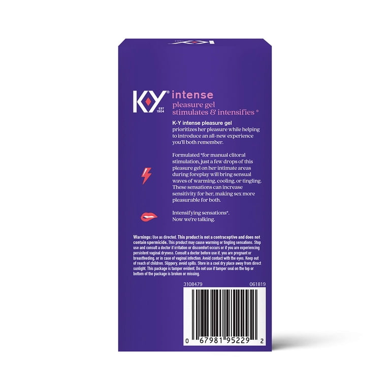 2 pack) K-Y Intense Pleasure Gel, Personal Lubricant and Massage Gel,  Water-Based Formula, Safe to Use with Natural Rubber Latex and Polyisoprene  Condoms, For Men, Women and Couples, 0.34 FL OZ -