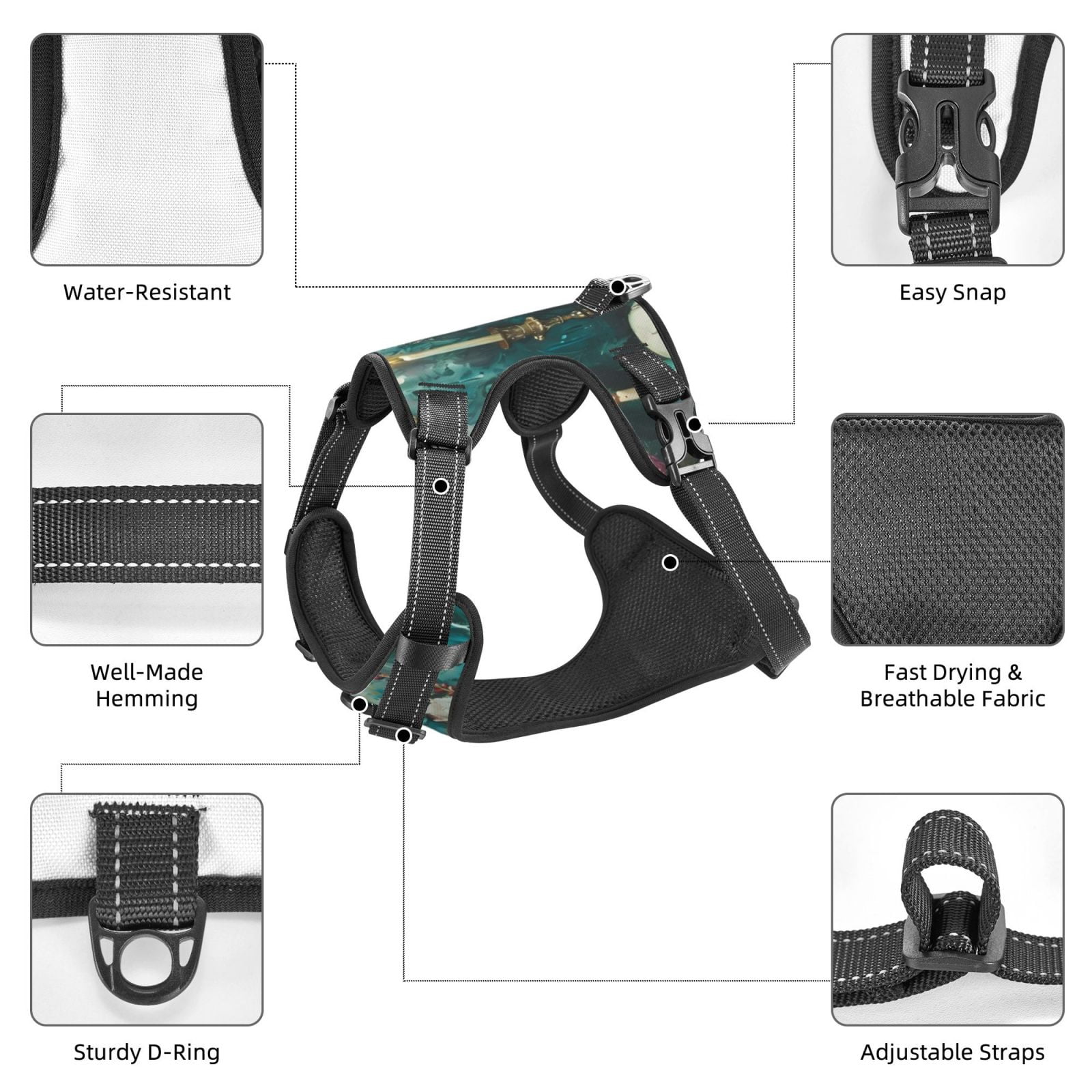 Vsdgher Baroque Floral Still Life Dog Harness, No-Pull Pet Harness, Dog Vest, Pet Vest for Small to Large Dogs-Small