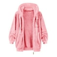 thumbnail image 5 of VISALY Womens Zip Up Hoodies Sweater Jacket Women's Plus Size Solid Color Sweatershirt Hooded Pullover Warm Wool Plush Coat Zipper Top Casual Sweaters Fleece Hoodies Winter Sweaters Pink Xl, 5 of 5