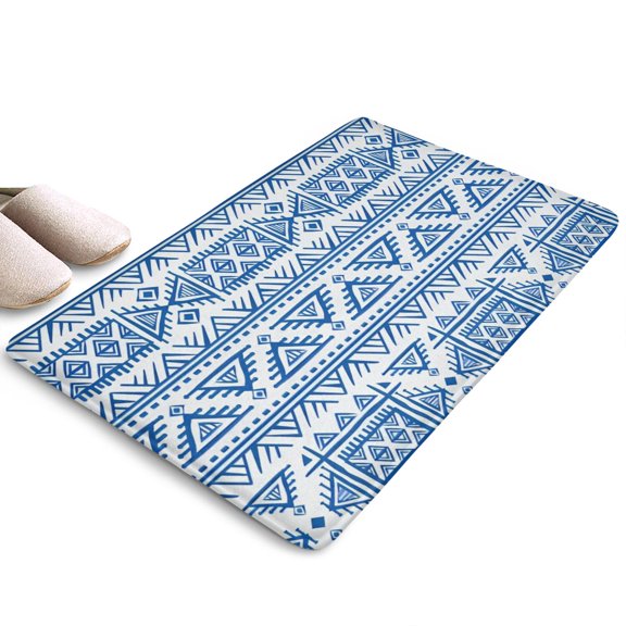 Boho Blue Geometric Ethnic Flannel Non Slip Door Rugs,Washable Door Mats Indoor,Decorative Door Mats,Dirt-Resistant and Absorbent Doormat for Entrance,Bedroom,Kitchen,Bathroom,23.5"x16"