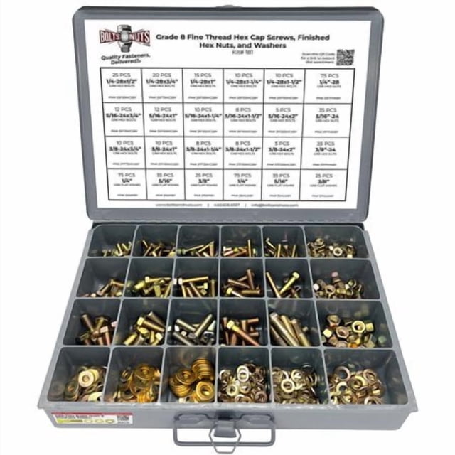Grade 8 FINE Thread Hex Cap Bolts Screws, Finished Hex Nuts, Washers, Lock Washers Assortment Kit - 574 Pieces!