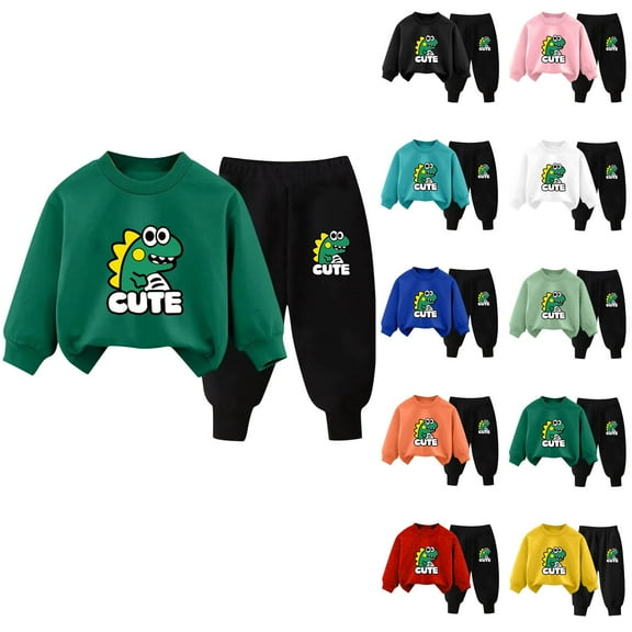 Fesfesfes Kids Fall Sweatshirt Outfits Printed Boys and Girls Hoodie And Pants Set Children Loose Pullover Sweater Casual Hoodie