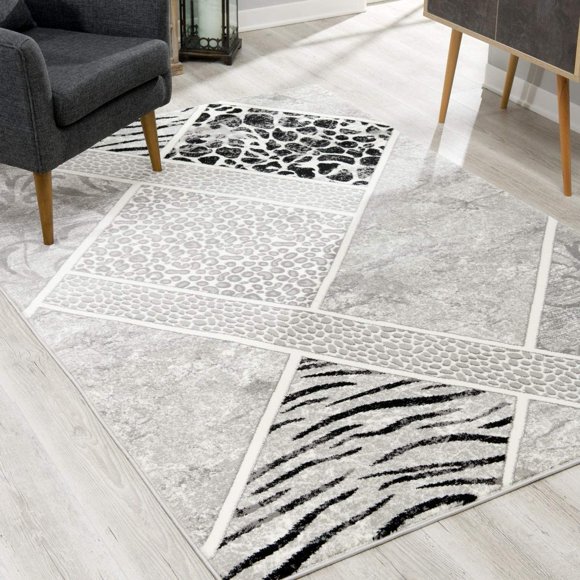 eRug Outlet Montage Collection Tapis Moderne Abstrait pour Aire Grande (8x11 Pieds) - 7 Pieds9 Pouces x 10 Pieds9 Pouces, Gris