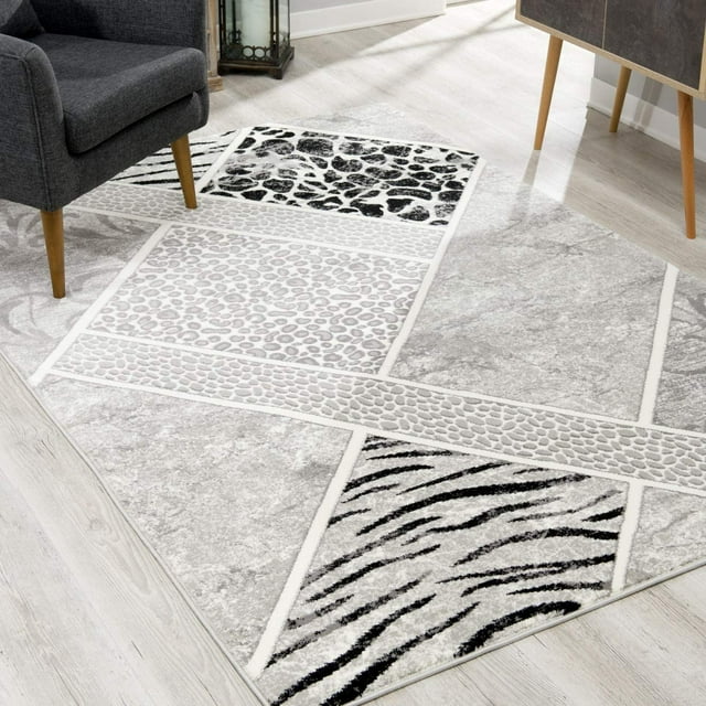 eRug Outlet Collection Montage Tapis Moderne Abstrait (5x8 Pieds) - 5 Pieds3 Pouces x 7 Pieds7 Pouces, Gris