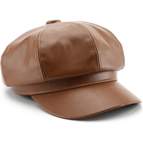Minzimin 8 Panels Newsboy Caps for Women Vintage PU Leather Visor Beret Baker boy Cap Cabbie Hat for Women Men