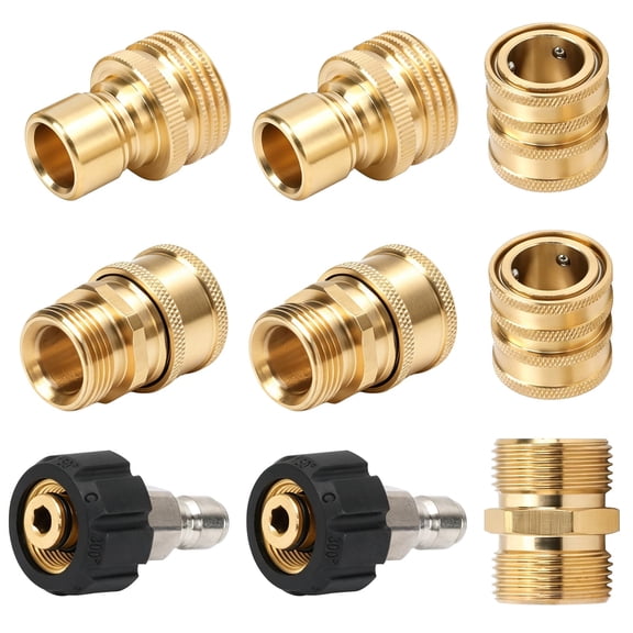 Pressure Washer Adapter Kit, 9 Pack Brass Quick Connect Fittings, M22-14mm & M22-15mm to 3/8" Quick Connect, Compatible with Pressure Washer Hose, Gun and Pump
