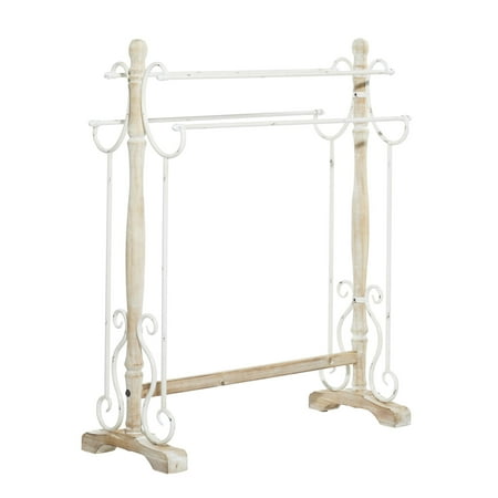 DecMode 4 Shelf Light Brown Wood Scroll Quilt Rack