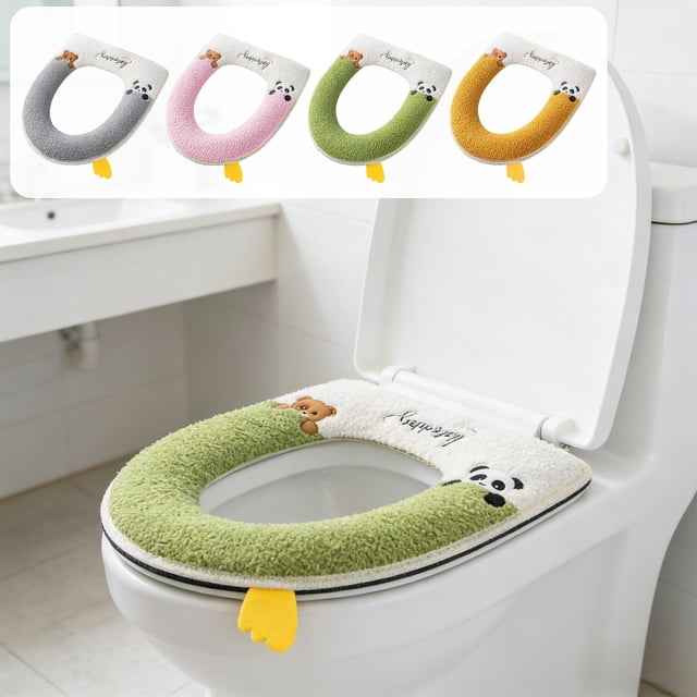 Meitianfacai Thickened Toilet Seat Cover with Carrying Handle, Winter Warm Removable Toilet Seat Cushion with Non-Slip Design, Soft Polyester Toilet Seat Protector for All Seasons Home Use