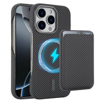 Dteck Detachable Wallet Case for iPhone 15 Pro Max,Shockproof Carbon Fiber Texture PC Case Compatible with Mag Safe Leather Card Slot Pocket for iPhone 15 Pro Max,Gray