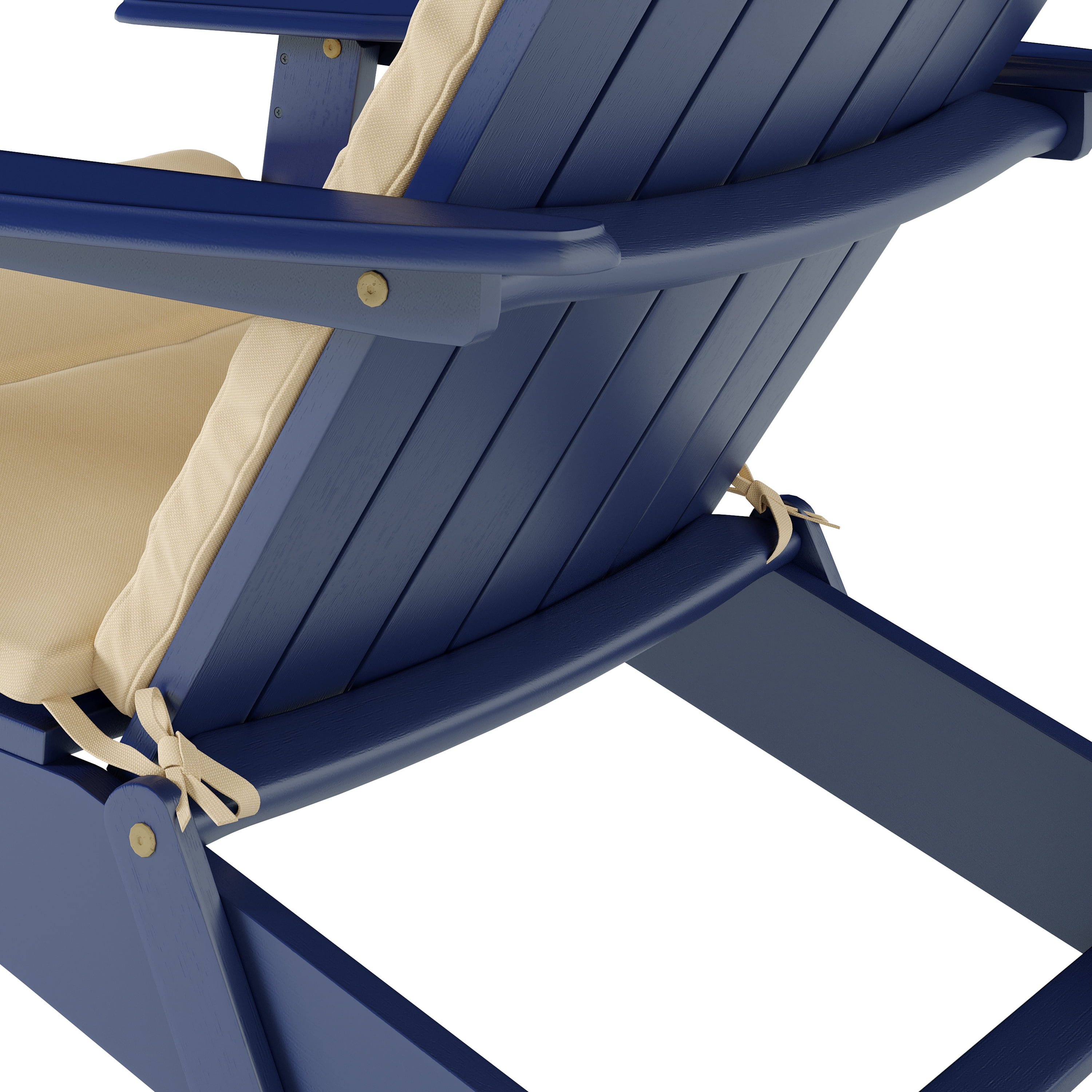 Ariel Outdoor Acacia Wood Folding Adirondack Chairs with Cushions (Set of 4), Navy Blue and Khaki