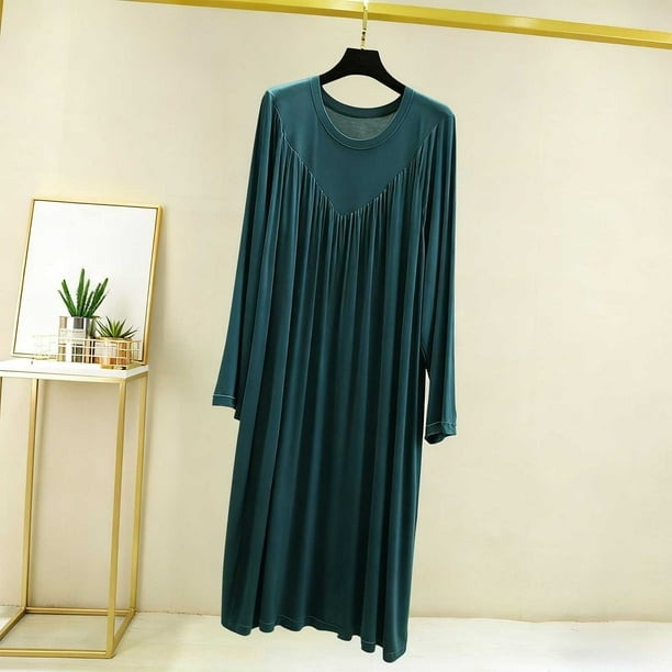 Camisón largo para mujer, color liso, cuello en V, manga larga, para el hogar