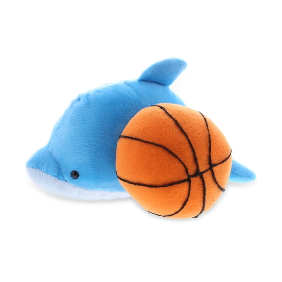 DolliBu Dolphin Stuffed Animal with Basketball Plush - Soft Huggable Dolphin, Adorable Playtime Plush Toy, Cute Ocean Life Gift, Basketball Plush Animal Toy for Kids and Adults - 6 Inches