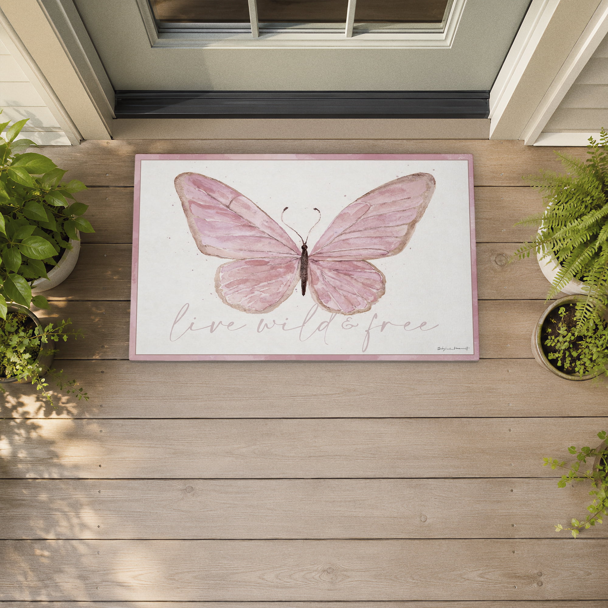 Stupell Industries Live Wild & Free Butterfly Printed Outdoor Door Floor Mat, design by Stephanie Workman Marrott
