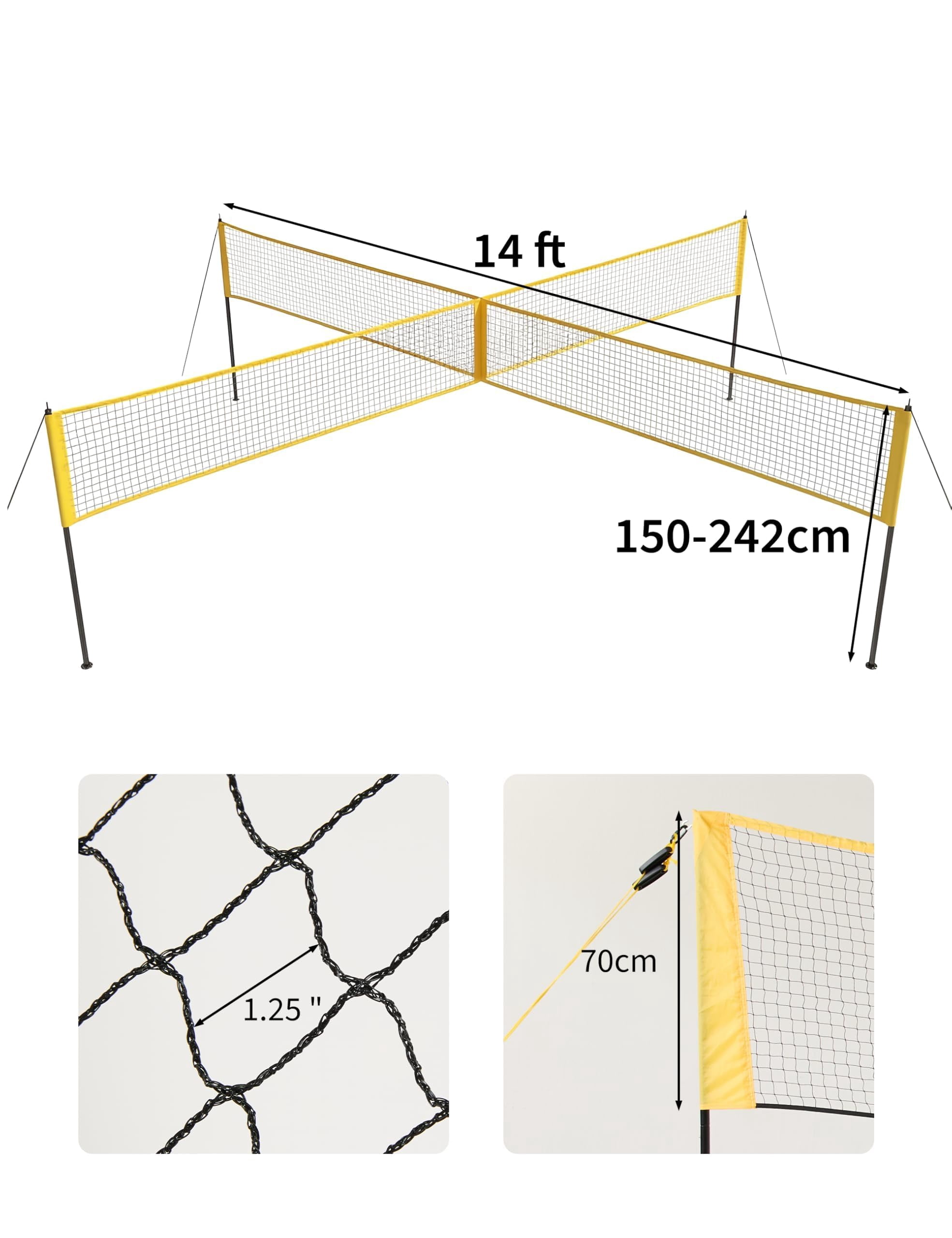 QinaQin 4-Grip Volleyball Net Set, Portable Training Net, 4.26-Meter Four-Way Adjustable Outdoor Competition Net, 3 Height Adjustment Levels
