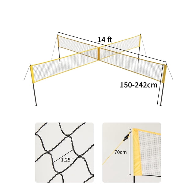 EDTara 4 Square Volleyball Net Set, Portable 4.26m Training Net, 4-Way Adjustable Design With Three Height Settings, Ideal for Outdoor Family Fun and Group Volleyball Games