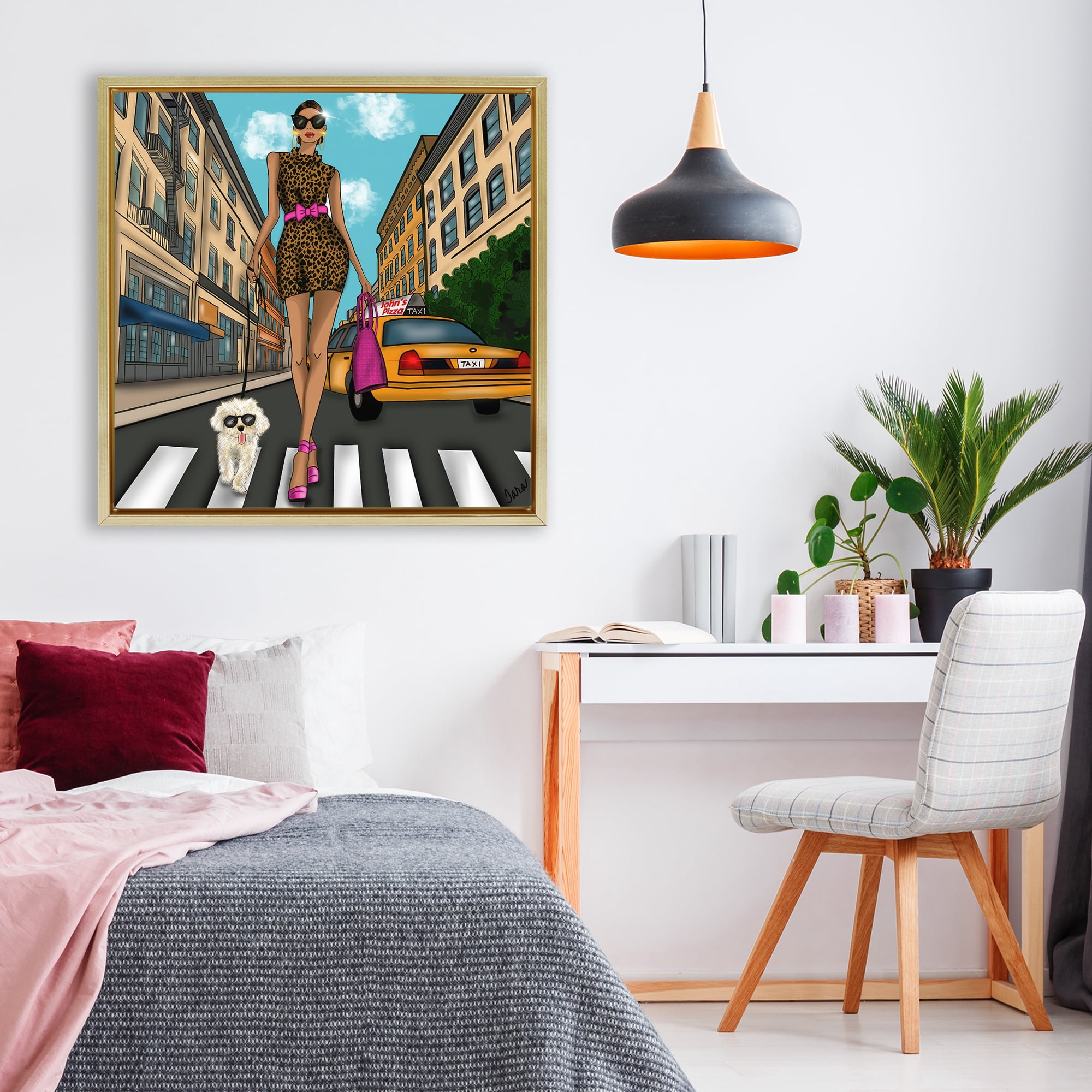Stupell Industries Fashion Girl in Big City Gold Framed Floater Canvas Wall Art, design by Tara Boone