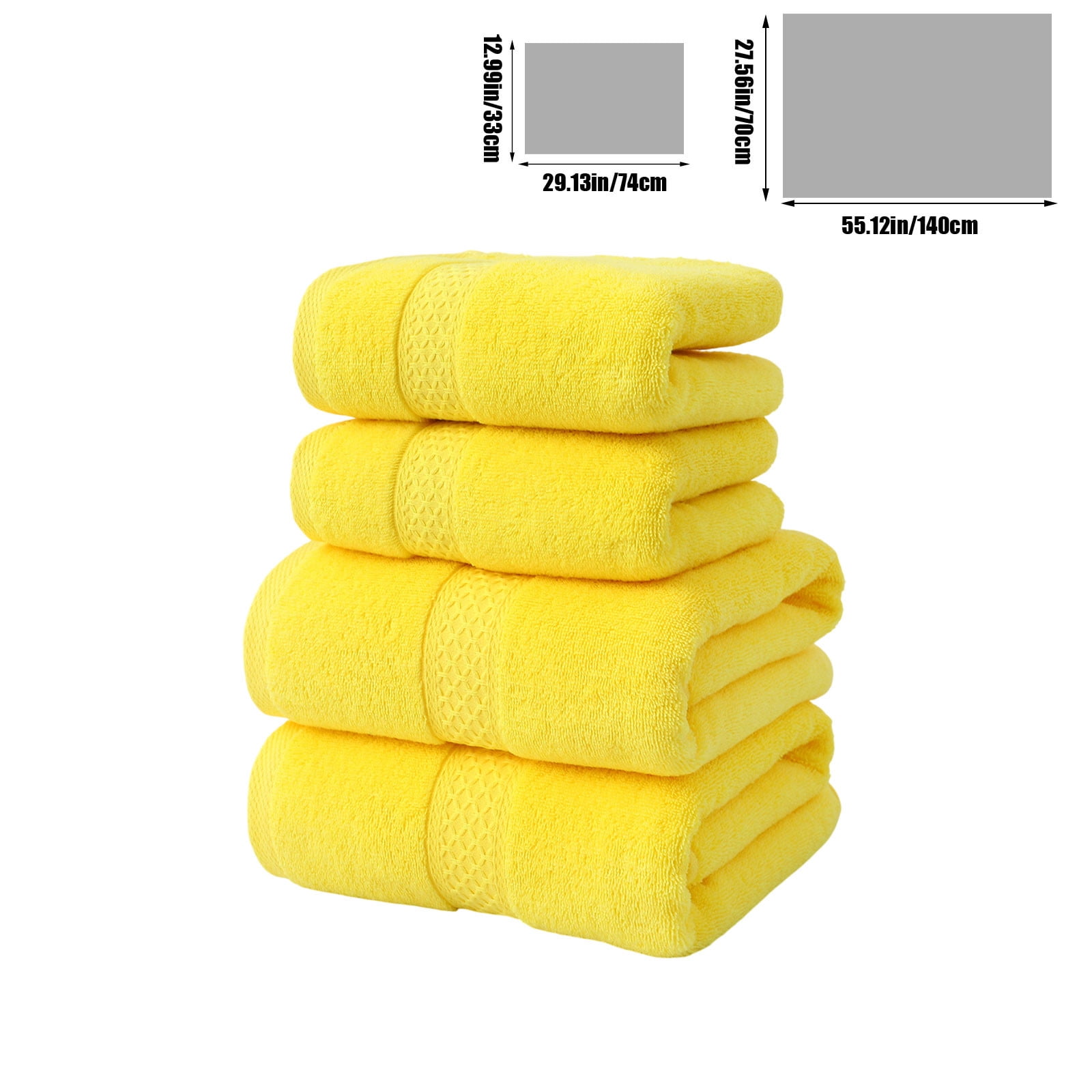 Beautynvta Cotton Plain 4 Piece Towels Set, Cotton Soft Absorbent Towels for Bathroom, 2 Bath Towels 2 Hand Towels, Yellow