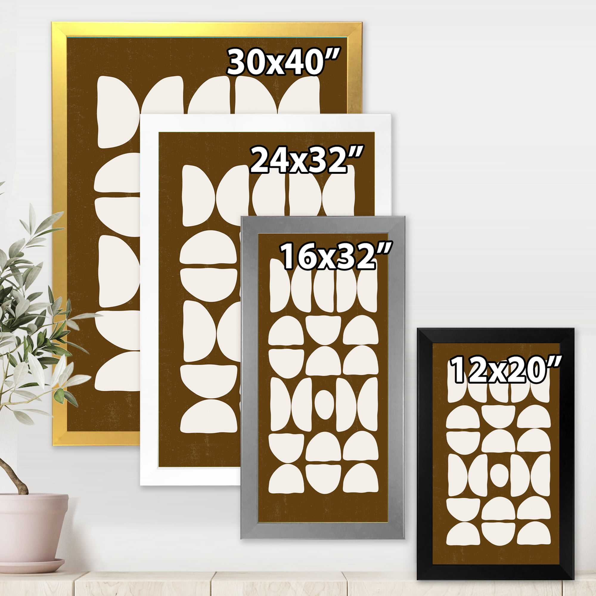 Designart 'Abstract Minimal Half Moons Composition' Modern Framed Art Print