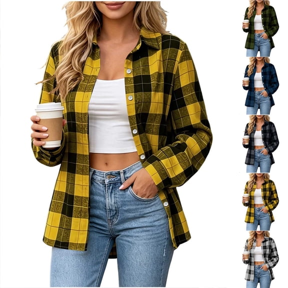 Chiccall Women's Lightweight Plaid Flannel Shirt Jacket Button Down Oversized Long Sleeve Casual Shacket Outerwear