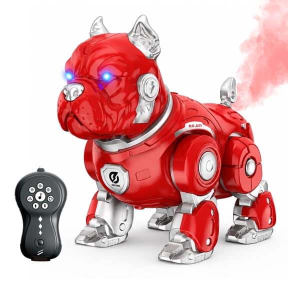 GAIETYDIY Remote Control Dog, Farting Spary Robot Bulldog for Kids, Red | Music & Dance & LED Light & Dog barking &Volume adjustment, Gift for Boys Girls Ages 3-10 , Funny Prank RC Puppy Pet Toy, ABS