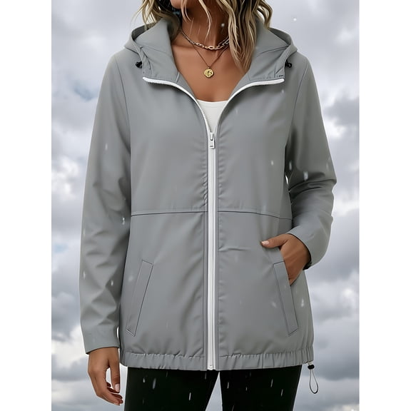 WPPGONE Womens Windbreaker Jacket Hooded Water-Repellent Hem Drawstring Zip Up Long Sleeve Coat Outdoor Autumn Winter Fashion Casual Jacket with Pockets