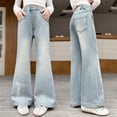 thumbnail image 5 of EnJoCho Teen Girls Jeans Straight Wide Leg Soli𝖽 Tone Elastic Waist Loose Denim Pants Stretch Trousers For Spring Autumn Back-to-School Outdoor Everyday Streetwear Casual Bottoms, 5 of 8