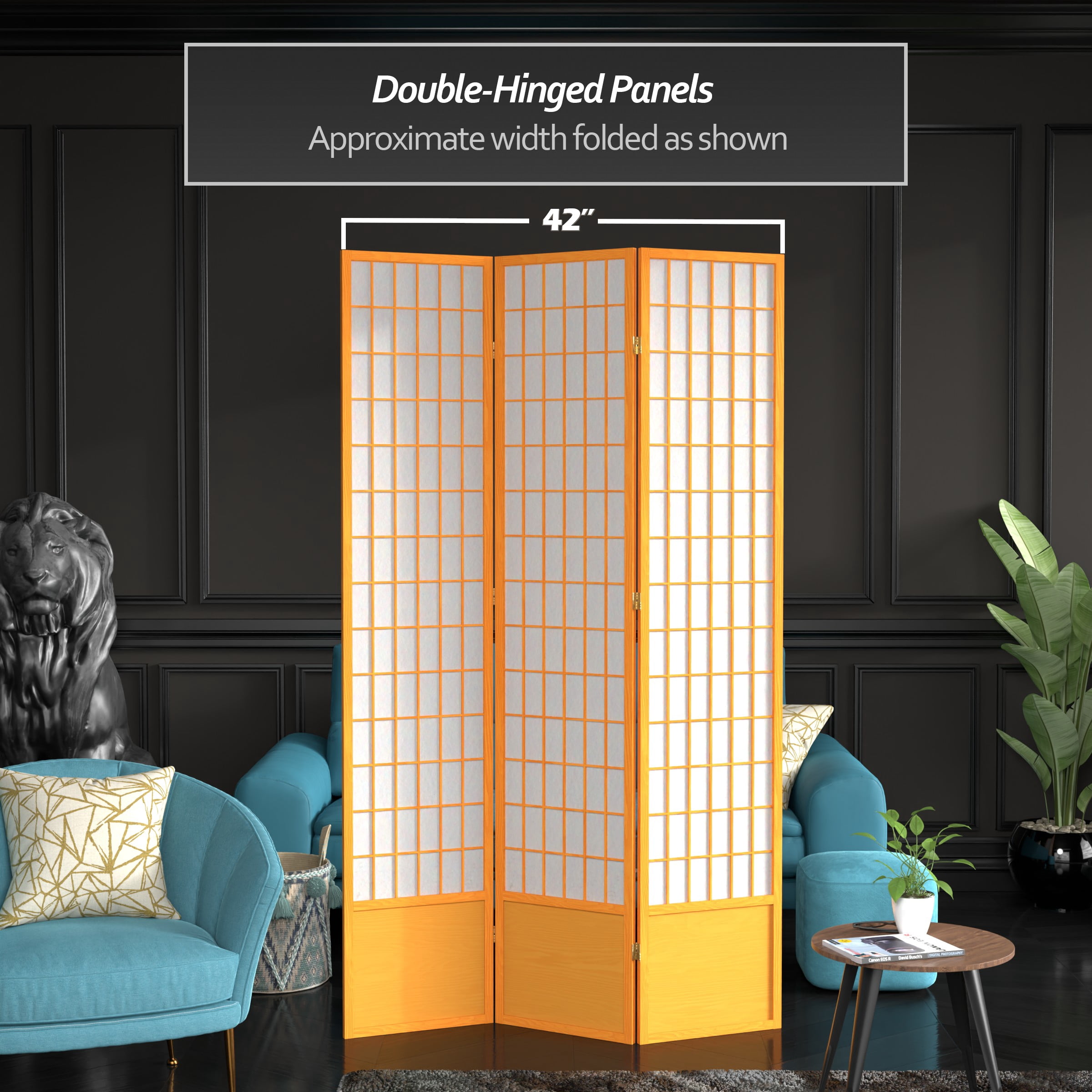Red Lantern 7 ft. Tall Window Pane Shoji Screen - Honey - 3 Panels