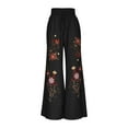 thumbnail image 5 of Casual Pants For Women Elastic High Waist Drawstring Wide Leg Print Trousers Plus Size Stylish Vintage Baggy Long Pants (XXL, Black), 5 of 6