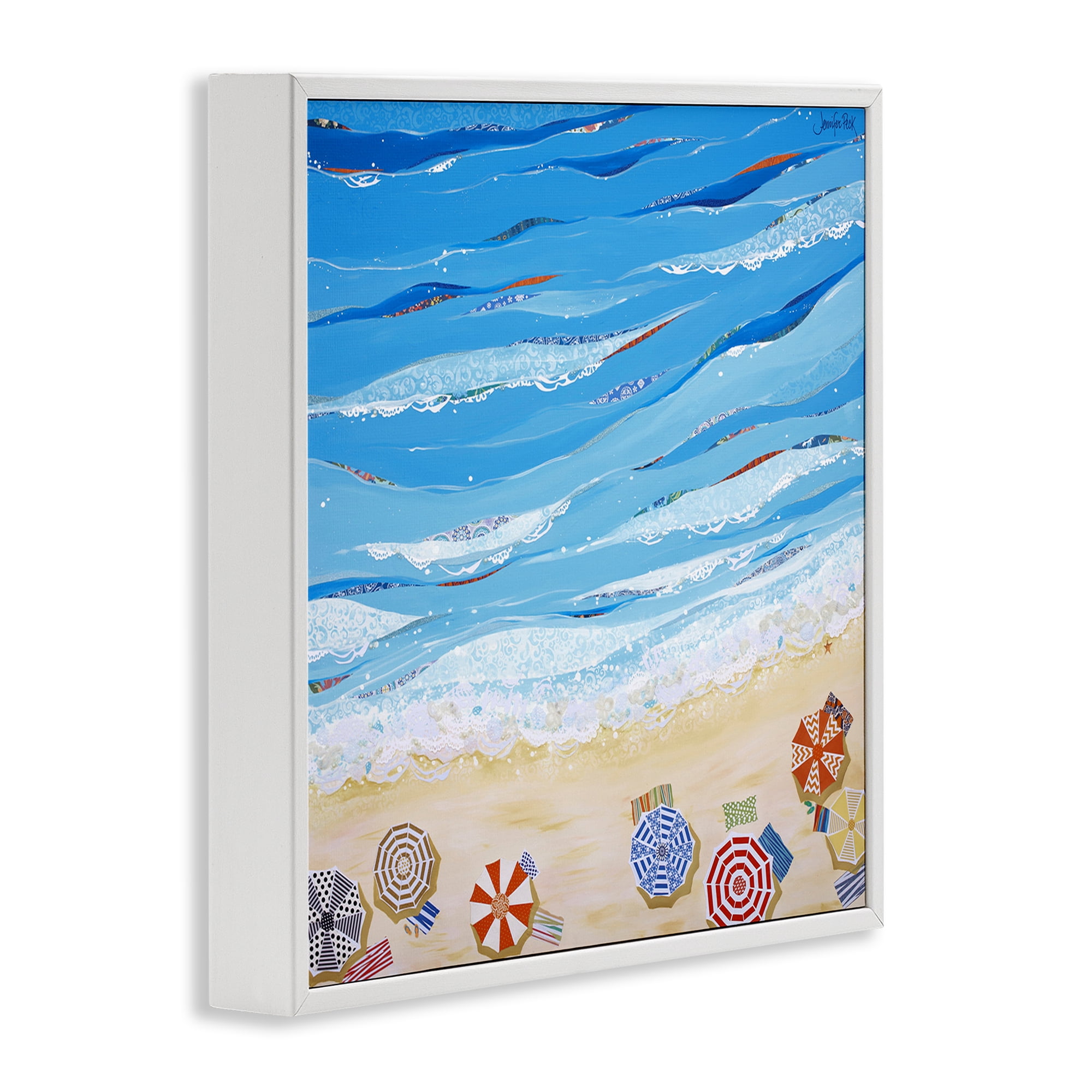 Stupell Industries Made In The Shade Beach Landscape Painting White Framed Art Print Wall Art, 12 x 12