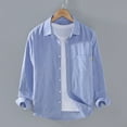 thumbnail image 3 of mgoYE Men's Linen Shirts Casual Button Down Long Sleeve Shirt Solid Spread Collar Summer Beach Shirts Mens Summer Shirts Light Blue M, 3 of 4