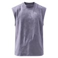 thumbnail image 4 of Solid Vintage Washed Crew Neck Muscle Tank Top Men Loose Wide Arm Cut Breathable Sleeveless Tee for Fitness Outdoor Casual Daily Looks Purple M, 4 of 5