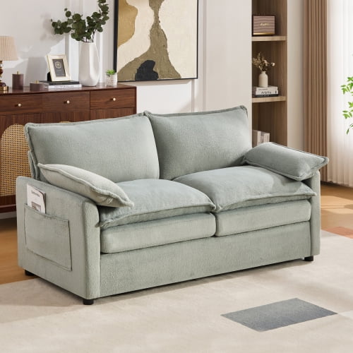 Modern Loveseat Sofa, 67.7" Soft Plush Upholstered Couch with Double-Layer Cushion and Side Pockets for Living Room Bedroom Apartment, Green