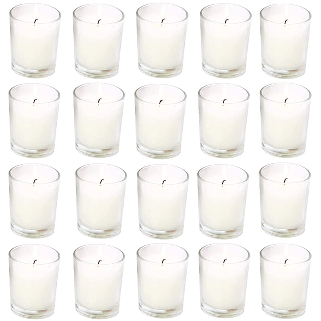 Velas votivas YIH, rellenas de vidrio blanco cálido sin perfume, 20 unidades